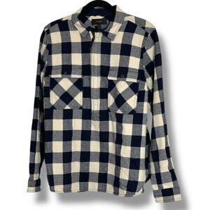 J.Crew Buffalo Plaid Shirt Jacket Blue Ivory Pullover Women's Medium Shacket